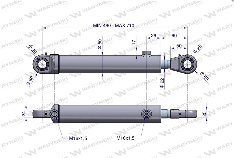 Cylinder hydrauliczny - siłownik dwustronny wysuwu motowideł (5040995390. CJ2F16/40/22/250z. 5040995130) Bizon Waryński Cylinder hydrauliczny - siłownik dwustronny wysuwu motowideł (5040995390. CJ2F16/40/22/250z. 5040995130) Bizon Waryński